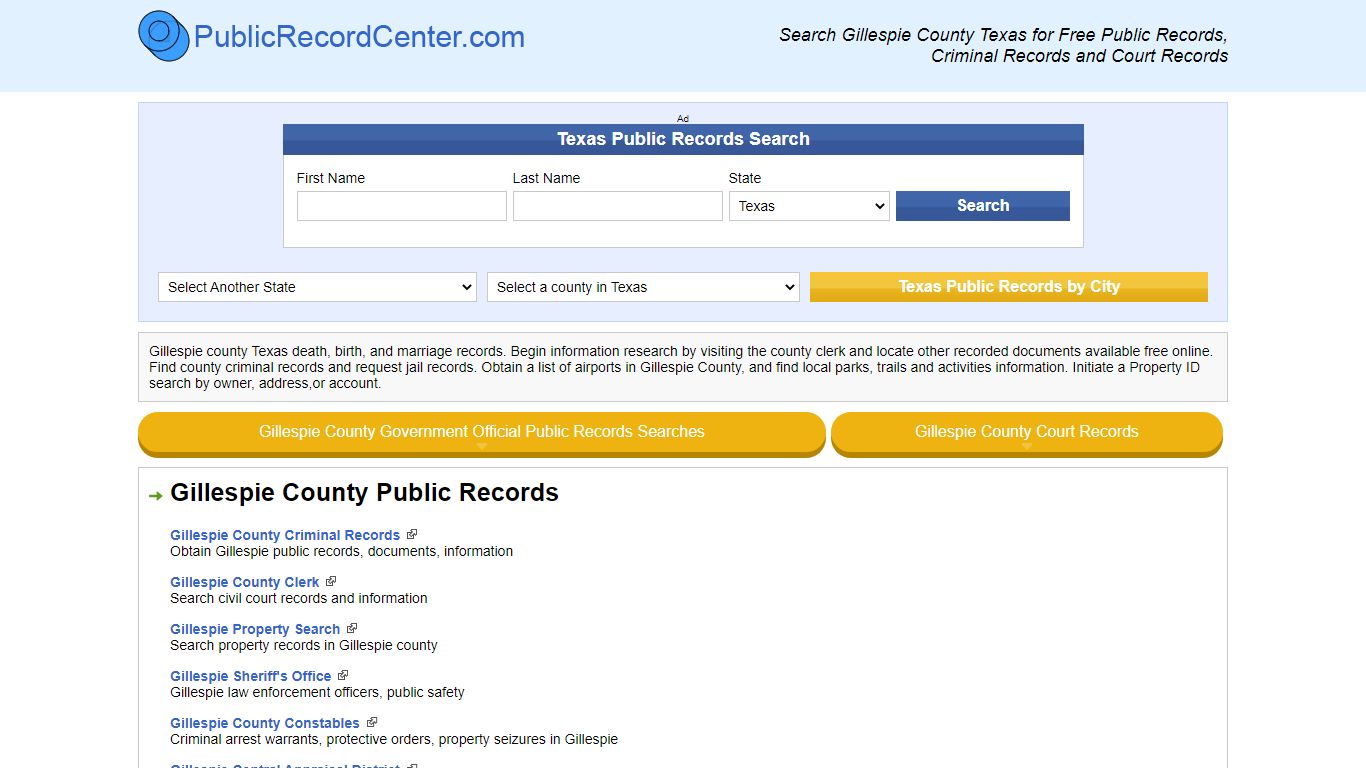 Gillespie County Texas Free Public Records - Court Records ...