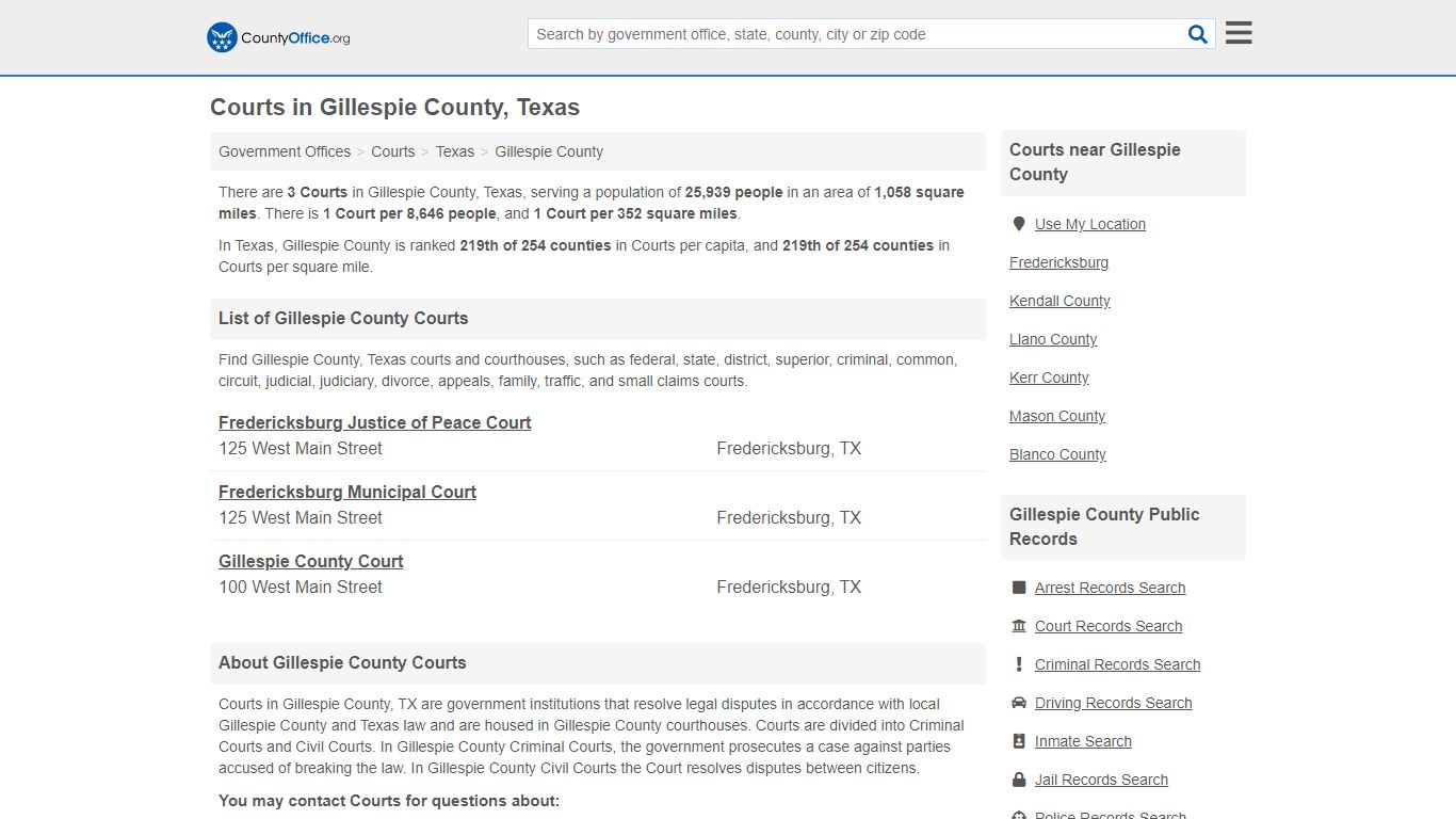 Courts - Gillespie County, TX (Court Records & Calendars)